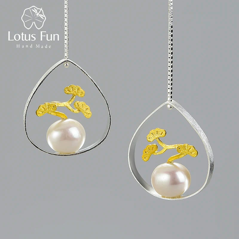 Lotus Fun 925 Sterling Silver 18k Gold Plated Earrings Women Jewelry 2025 Pine Tree Plant Flower Earrings Fine Jewelry for Women