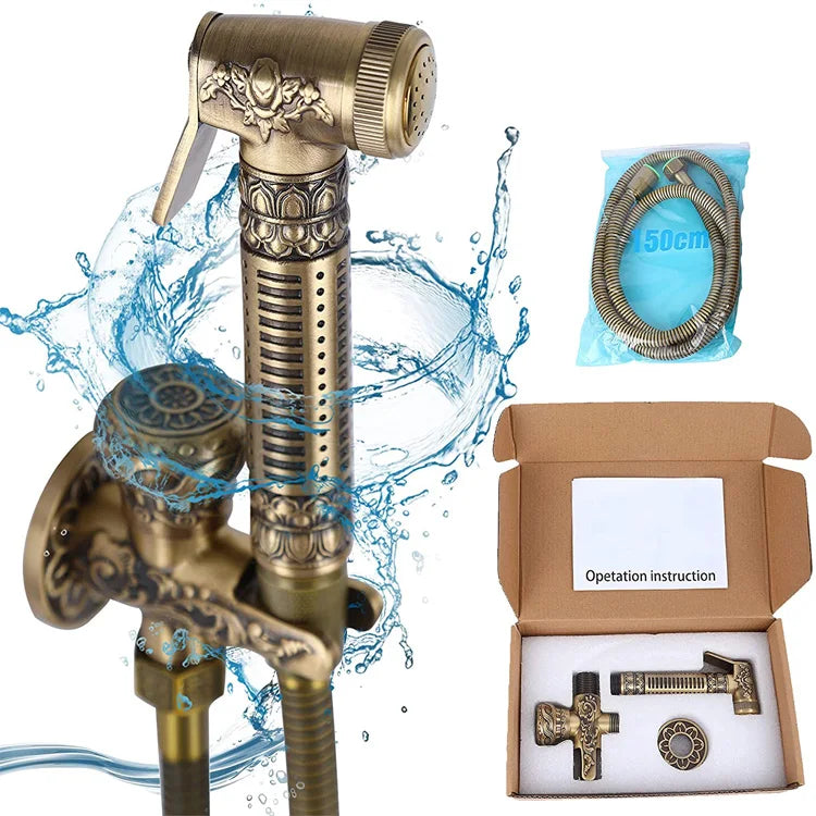 Brass High Pressure Vintage Wall Mount Bidet Diaper Set European Style Handheld Shower for Bathroom Cleaning Wash Room Toilet