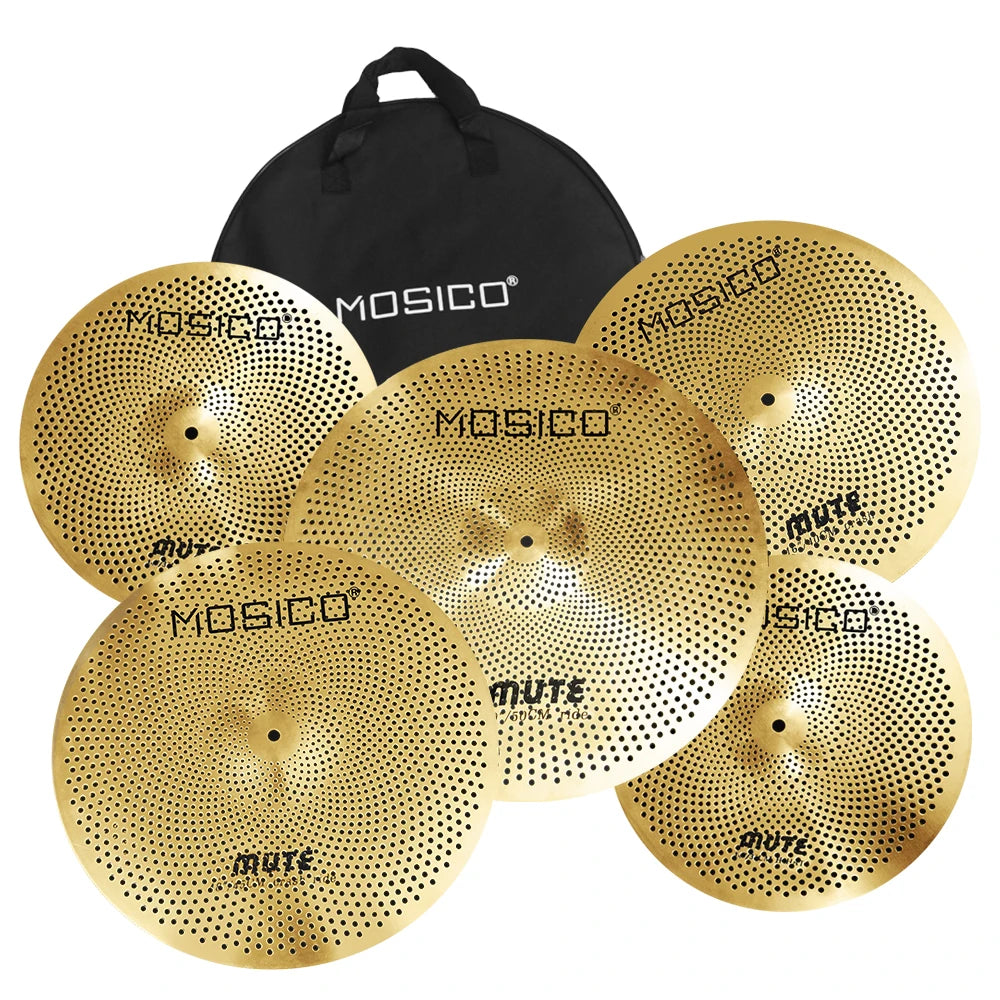 Top Sales 5Pcs MOSICO Golden Low Volume Mute Cymbals Set for Drummers Practice With Cymbal Bag