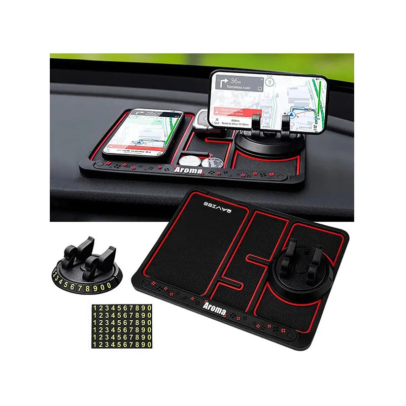 Dashboard Car Phone Holder With Parking Number Plate Rotating Pvc Mobile Stand Luminous Anti slip Silicone Mat Glow in the Dark