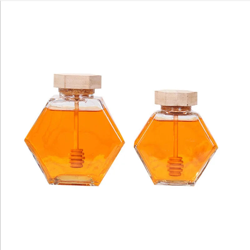 100ml Transparent Glass Honey Jar Jam Bottle With Wooden Lid Hexagon Honey Container Jars