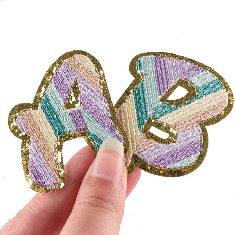 Gold Glitter Embroidered Iron-on Letters Alphabet Patches Eco-Friendly Felt Fabric with Sequins for Hat Decoration