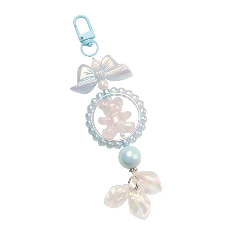 New Trendy Cute Bow Rubber Bear PVC Car Key Chain Pendant Small Fresh and Colorful Beaded Accessories Package Decoration