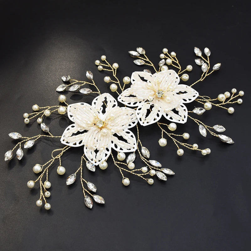 New Fashion Crystal Beaded Flower Hair Band Bride Rhinestone Hair Accessories Wedding Photography Jewelry