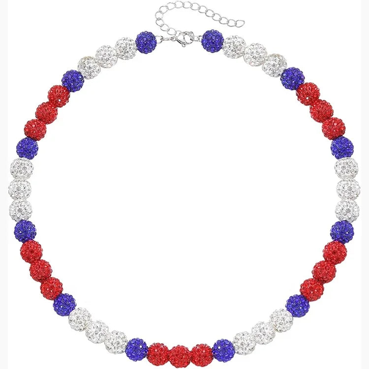 Hot Selling Shinny Rhinestone Baseball Beaded Necklace Colorful Ice Discoball Diamond Necklaces for Baseball Team Lovers