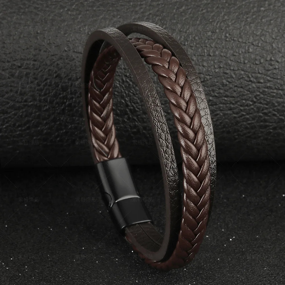 Hot Selling Cheap Leather Bracelet for Men Handmade Retro Leather Rope Bracelet With Magnetic Clasps Fashion Men Jewelry