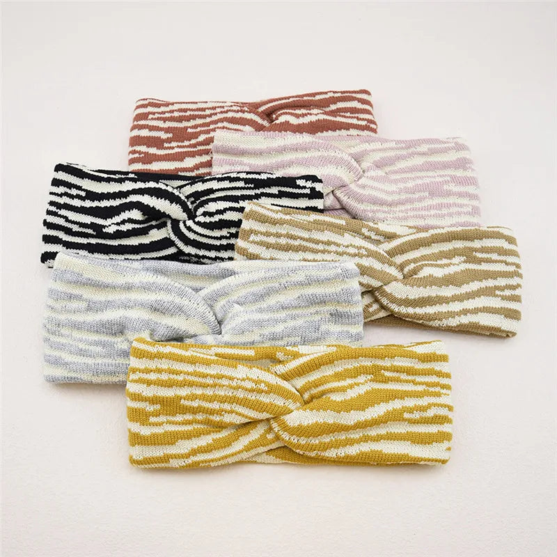 Top Sale Knitted Headband Winter Elastic Hair Band zebra Printed Wool Head Wraps for Women