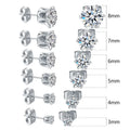 3mm to 8mm Small Mini No Tarnish Fade Silver Plated Round Zircon Stud Earrings 316l Stainless Steel Earrings for Women
