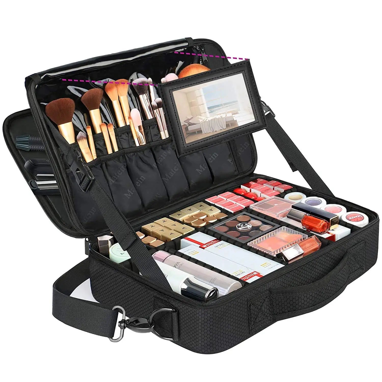 Large Professional Makeup DIY Organizer with Mirror 3 Layers Artist Cosmetic Bags Cases