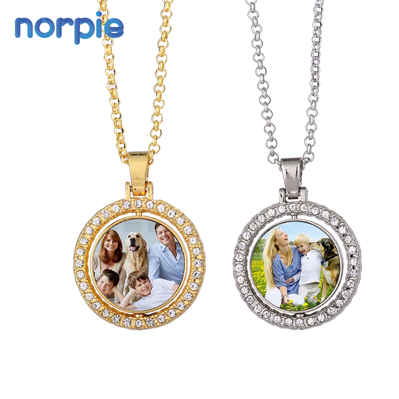 Fashion Women Accessories  Sublimation Blank Rotatable Round Pendant Necklace