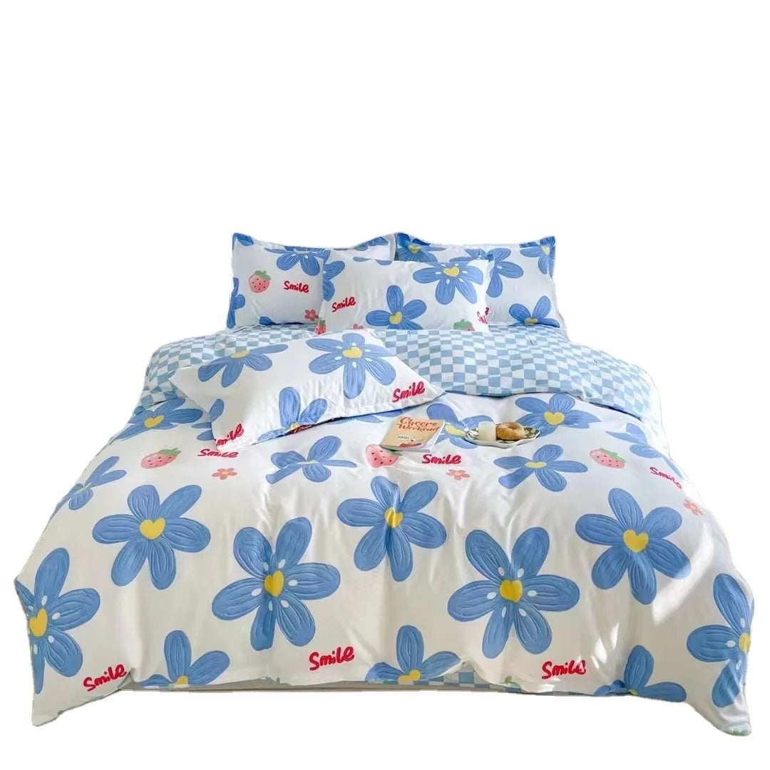 Cotton 4pcs Floral Printed Modern Bedding Sets Bed Sheet  Quantity Cover