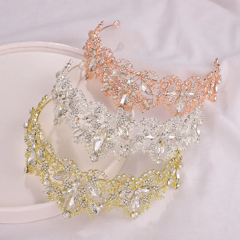 New Design Crystal Diadem Wedding Gold Tiara Crystal Crown Bride Wedding Tiara Crowns