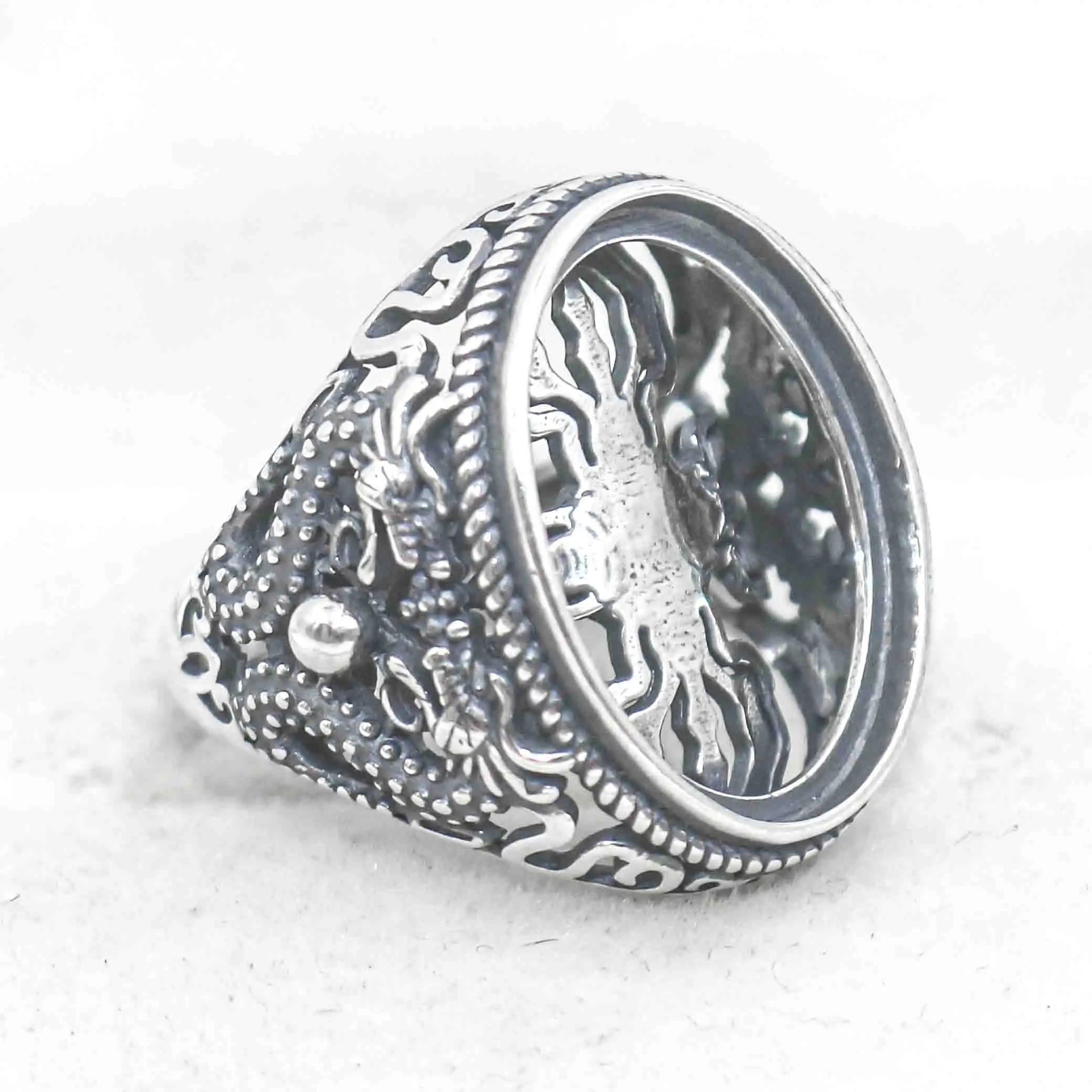 Sterling Silver 15*20mm Semi Mount Men's Ring Frame Empty Blank Bar Bezel Setting S925 Base Without Center Stone for DIY Inlay