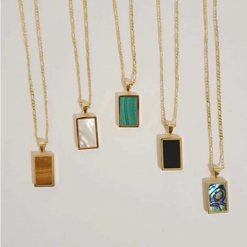 Fenny Wholesale 18K PVD Plated No Fade Drop Shipping Simple Colorful Rectangle Shell Pendant Stainless Steel Necklace for Women