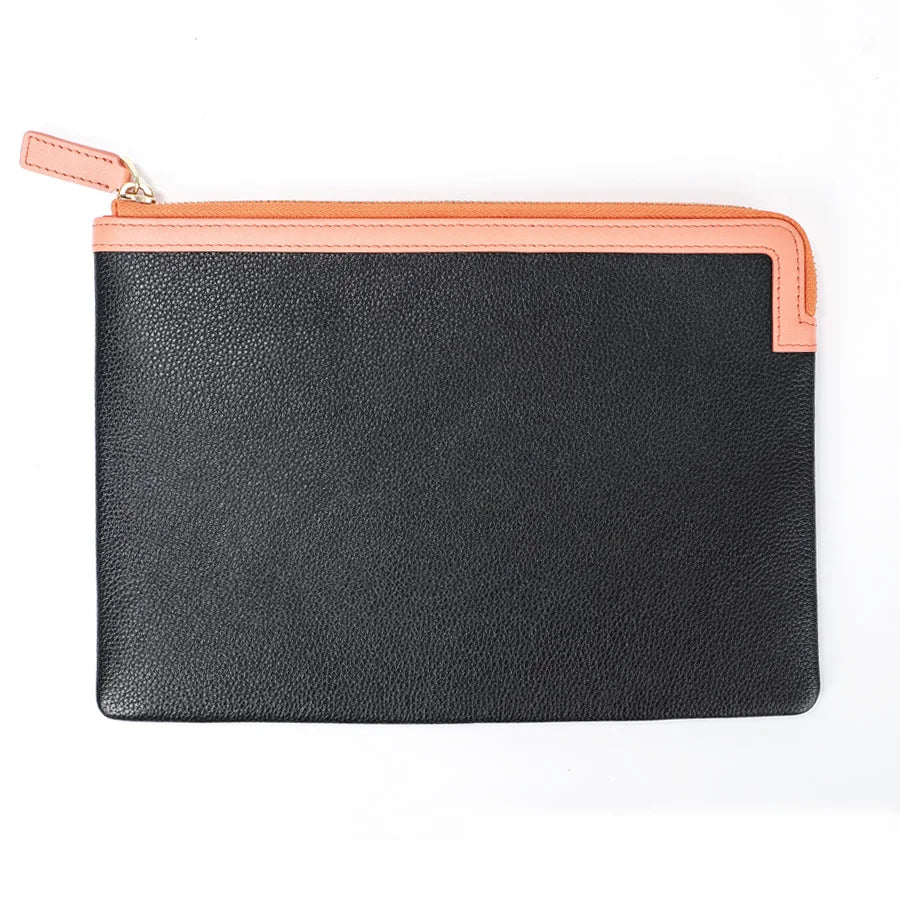 Simple RFID Genuine Leather Women's Evening Clutch Bag Polyester Lining Customized Logo Handmade Portable Zipped Closure Gift