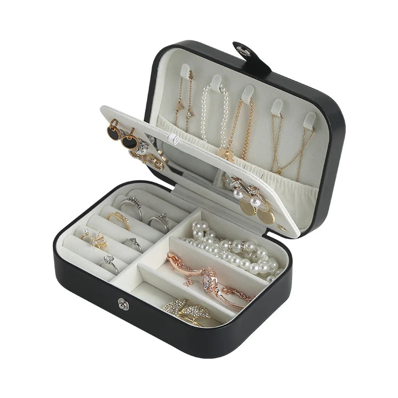 Wholesale Custom Logo Travel Leather Mirror Jewelry Box Organizer Small Velvet Earring Necklace Jewellery Gift Packaging Case