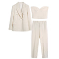 10%OFF XS-L  Fashion Chest Wrapped Double Breasted Suit Coat Silk Texture Casual Pants Suit 3 Piece Set(blazer+vest+pant)