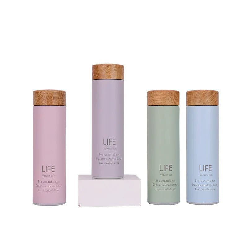 304 Stainless Steel Bamboo Tea Water Bottle Flask Wide Mouth Coffee Cup Bamboo Tumblers With Tea Infuser Bamboo Thermos