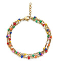 Creative Stainless Steel Gold Plated Charms Multi Layer Colorful Beaded Beach Anklet