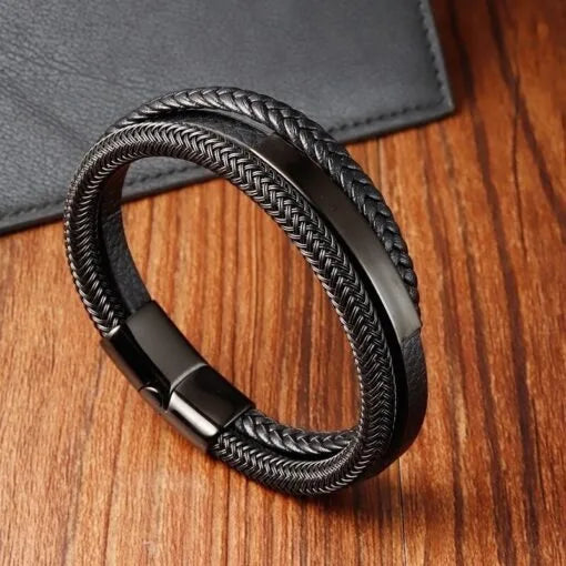 Top Quality Men's Leather Bracelet Stainless Steel Magnetic Buckle Bracelet Hand-woven Multilayer Combination Accessory Jewelry