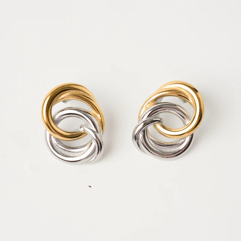 Trendy Jewelry Dropshipping Stainless Steel Silver Gold Stainless Steel Double Circular Earrings