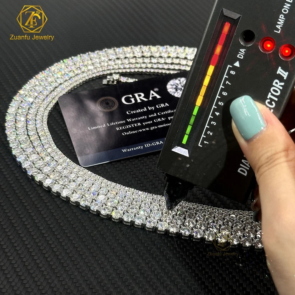 Wholesale Price HipHop Jewelry Necklace 2mm 3mm 4mm 5mm 6.5mm 925 Sterling Silver D-VVS Diamond Moissanite Tennis Chain Necklace