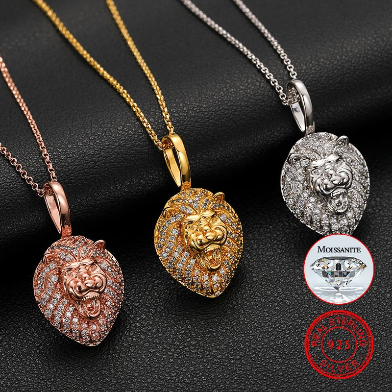 Drop Shipping Hip Hop Jewelry 18K Gold Plated 925 Sterling Silver VVS Moissanite Diamond Lion Head Pendant Necklace