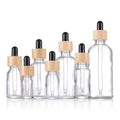 Hot Sale Free Sample 5ml 10ml Transparent  clear Bamboo Top Glass Essential Oil Dropper  Bottle