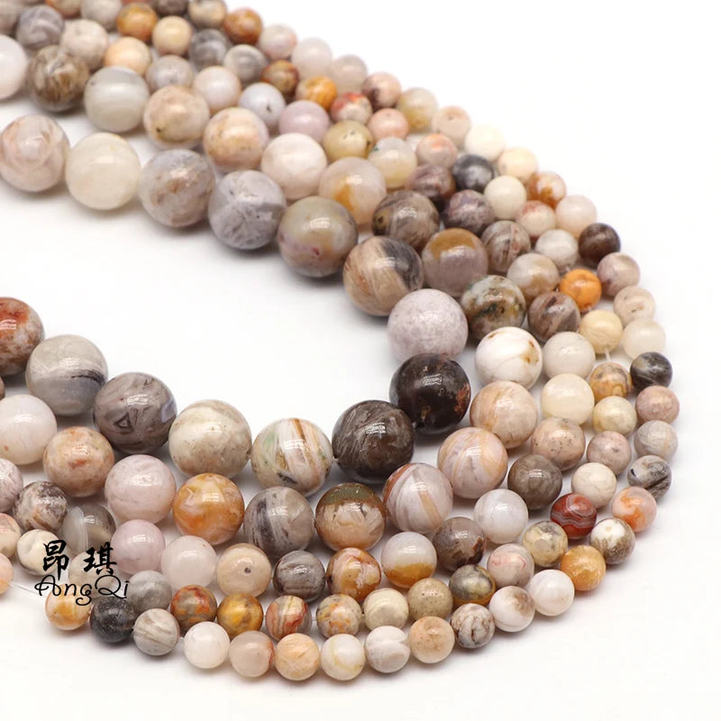 Round Natural Bamboo Leaf Agate Stone Loose Beads for Jewelry Making Gemstone Beads Bracelet