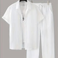 Men's Striped Short Set Sleeved Shirt Breasted Lapel Set Men's Fashion Style