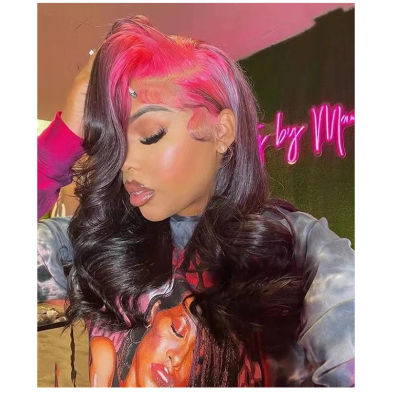 New Trend Mix 1B 613 Pink Blue Orange Loose Wave Virgin Russian Cuticle Aligned Human Hair HD Lace Front Wigs