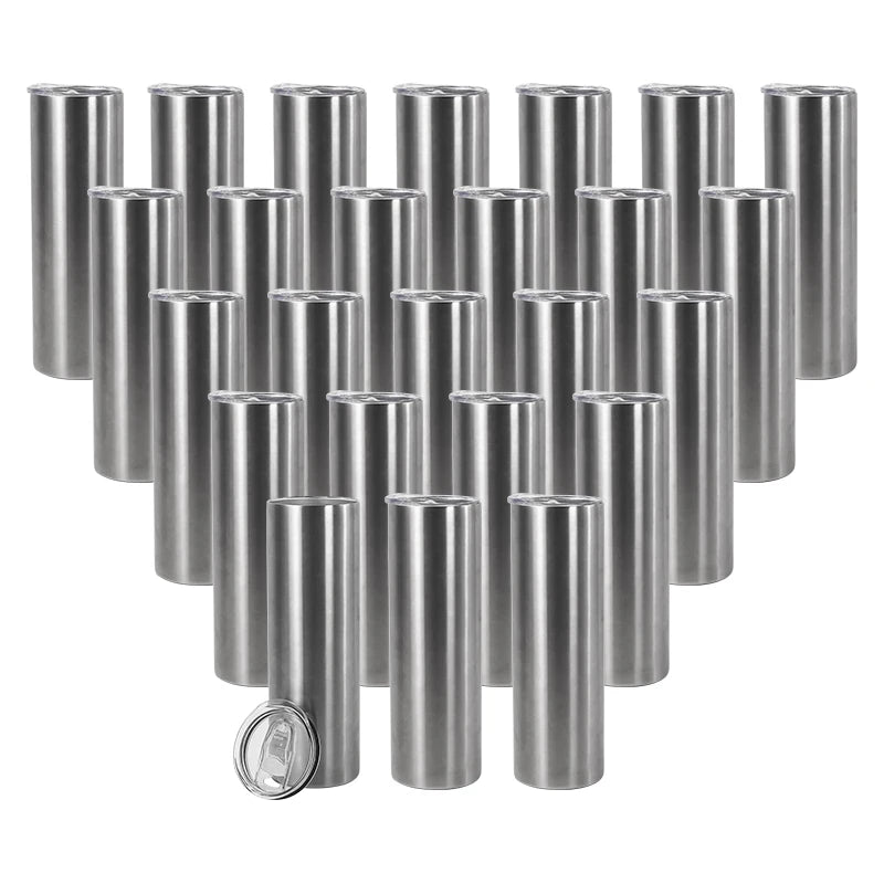 US Warehouse Clearance Sales 20oz Stainless Steel Skinny Silver Tumbler Vacuum Insulated Cups in Bulk for Sublimation DIY