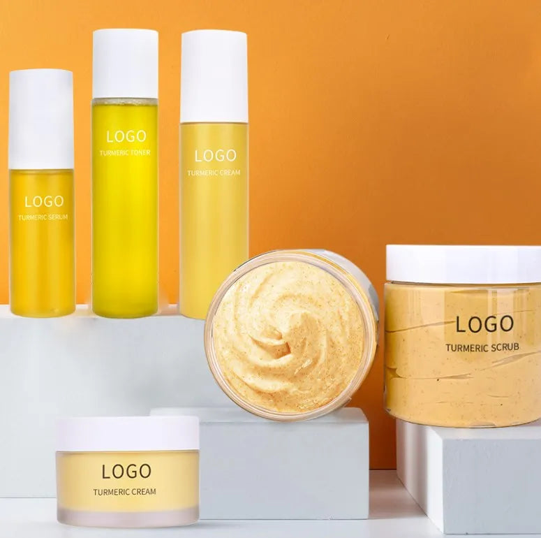 Custom Logo Face Whitening Brightening Turmeric Acne Removing Set Vitamin Lotion Lightening Face Serum Cream Skin Care Set