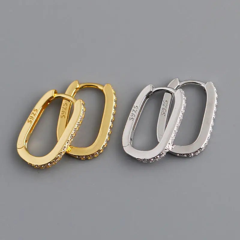 GE68 Fashion Vintage Oval 925 Sterling Silver Big Circle Fine Jewelry Ear Buckle U Shape Zircon Hoop Earrings for Women Gift