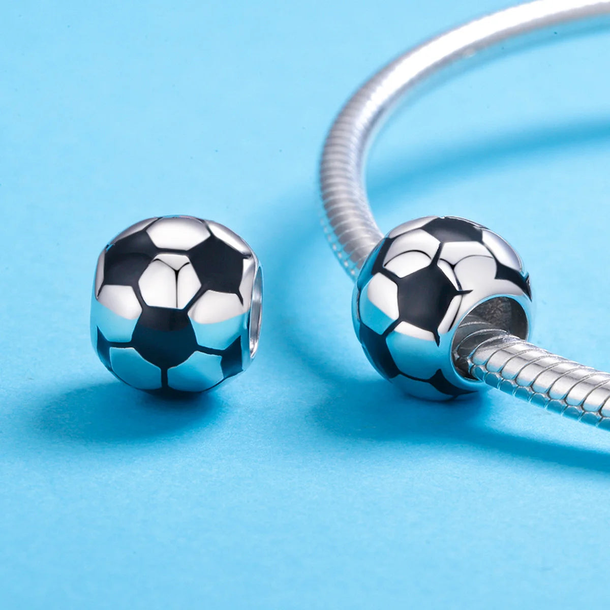 925 Sterling Silver Enamel Football Charm Pendant DIY Handmade Bracelet Bead for Women Soccer Gift for Her SCC666