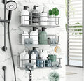 3 Pack Modern Adhesive Corner Hanging Shower Caddy Stainless Steel Dual Tier Eco-Friendly Bathroom Organizer Silver Polished