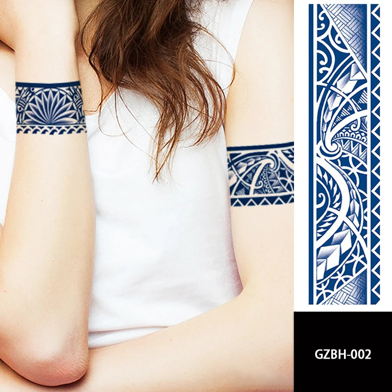 Factory Supply Temporary Waterproof Long Lasting 15 Days Herbal Juice Tattoo Armband Leg Water Transfer Paper + PET Film Silk