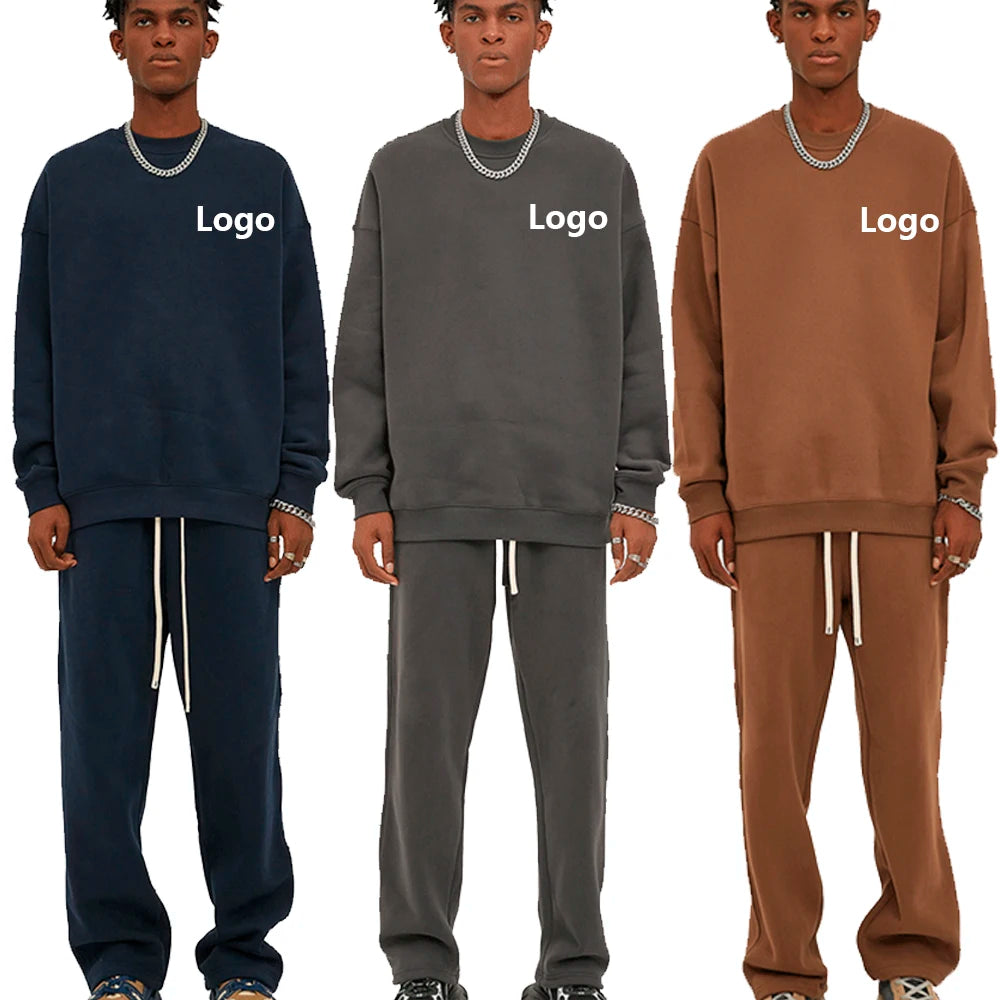 350GSM Wholesale Plain Style Men/Women 2 Piece Outfits Sweatsuit Fleece Hoodie Sweatshirt and Jogger Sweatpants Tracksuit Sets
