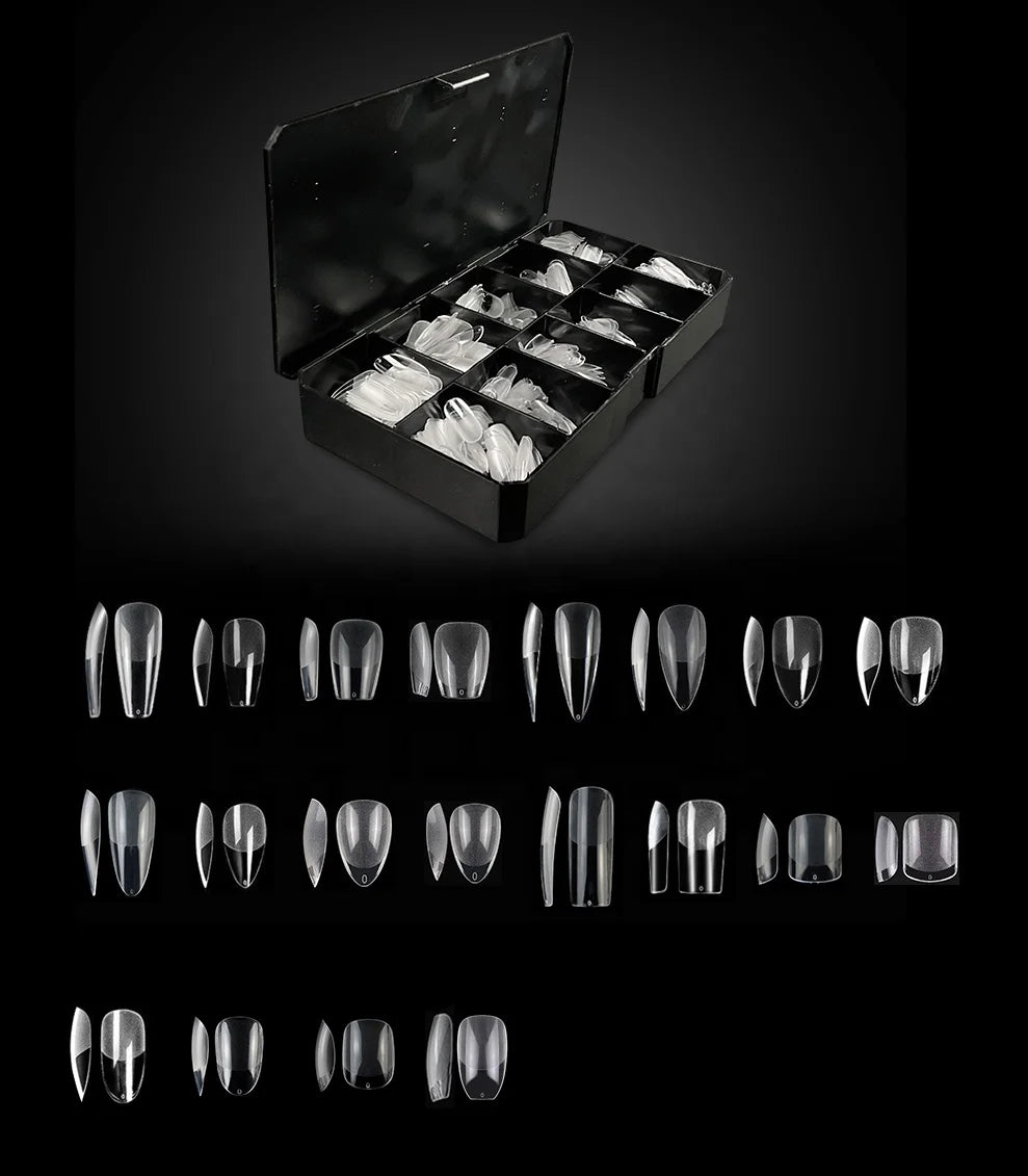 XXS XS Almond Coffin 600pcs Soft Gel False Half Buttered Nail Art Tips Full Cover Gel-X Matte Nail Tips With Black Box Packing