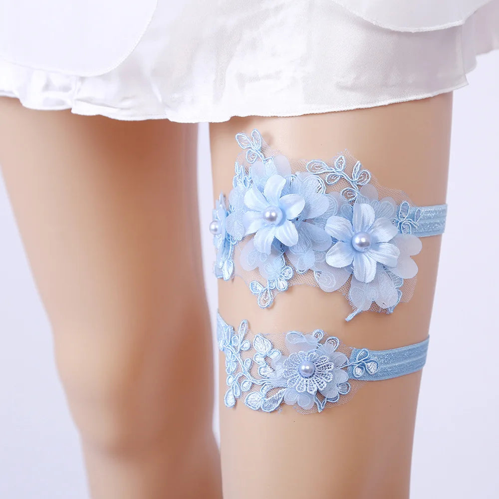 2pcs/Set New Fashion Elastic Blue Lace Wedding Party Garter For Bride