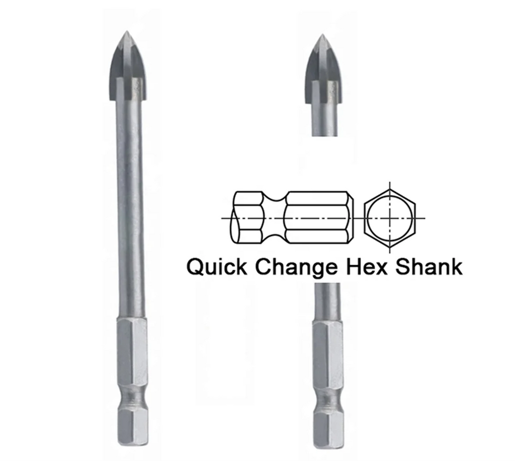 DLCC Hexagonal Quick Change Shank Carbide Spear Tipped Ceramic Porcelain Tile Glass Drill Bit