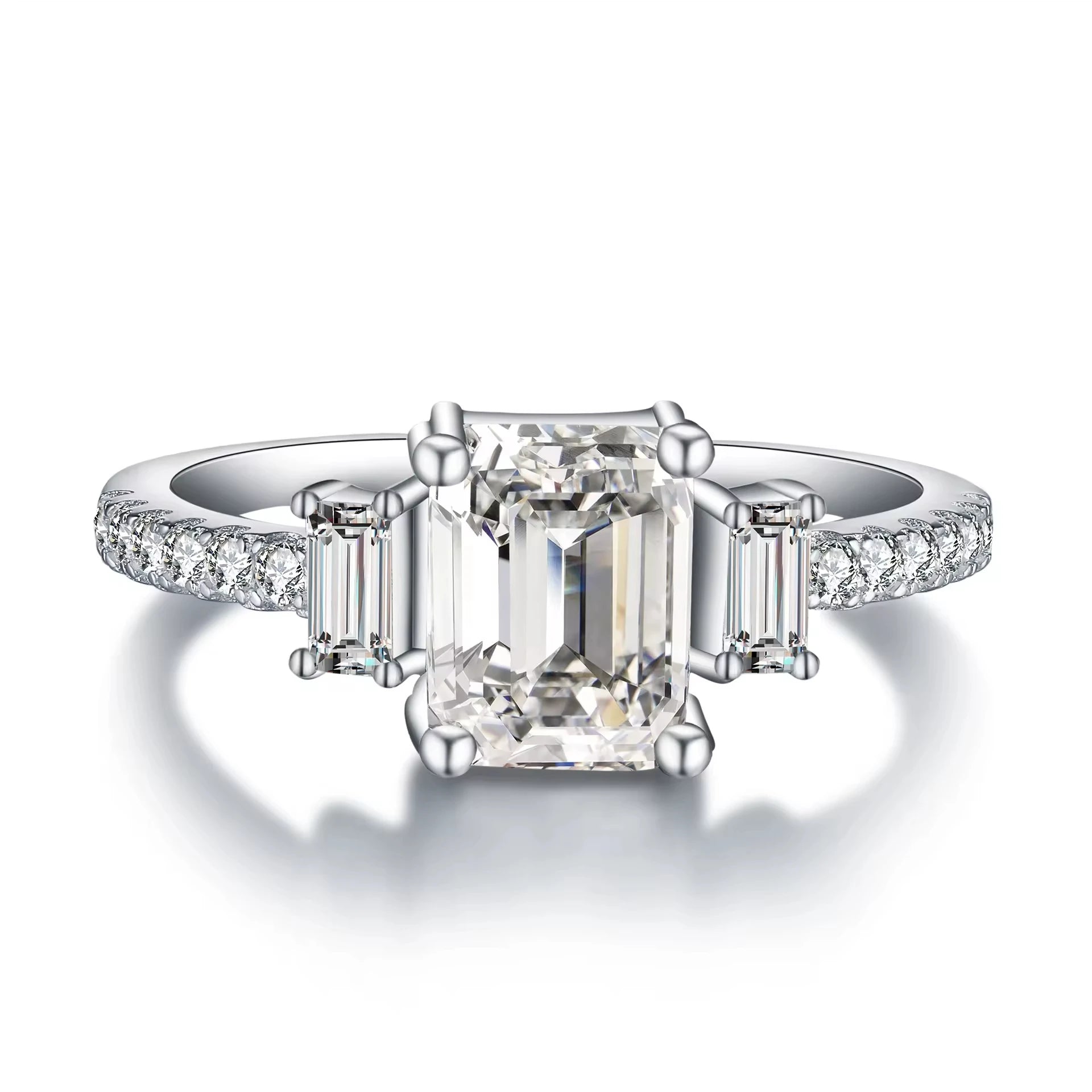 Fine Jewelry 925 Sterling Silver Emerald Cut Geometric Zircon Women Wedding Engagement Ring