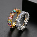 New Bling Fashion Multicolor CZ Baguette Ring Women Men Charm Zircon Gold Silver Color Iced Wedding Rings Bague Hip Hop Jewelry