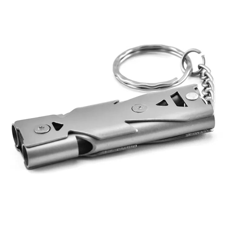 Double Tubes Survival Whistle High Decibel Outdoor Emergency Stainless Steel Whistle for Life-Saving