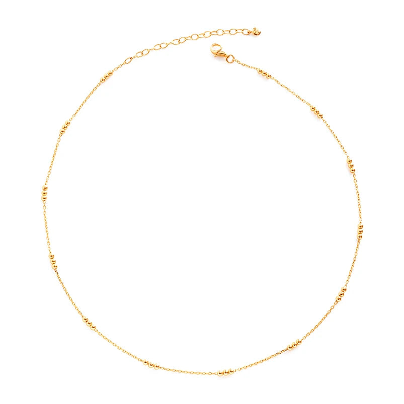 Gemnel Hot Selling 925 Sterling Silver 18k Yellow Gold Triple Beaded Choker Necklace