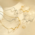 Women's Hypoallergenic 18K Gold Plated Stainless Steel Fine Trendy Jewelry Sets Wave Bracelets Rings Pendant Necklaces Wedding