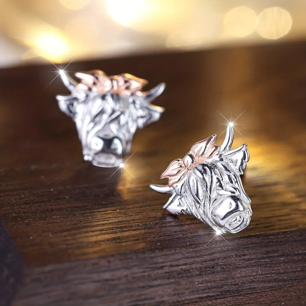 Vintage Metal Enamel Dripping Oil  Luxury Jewelry French  Geometric Vintage Bohemian Cow Head Earrings for Women