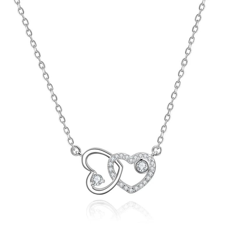 POLIVA Women's Double Heart 925 Sterling Silver Rhodium Plating 18K Gold Initial Pendant Trendy Rose Gold Chains Butterfly Shape