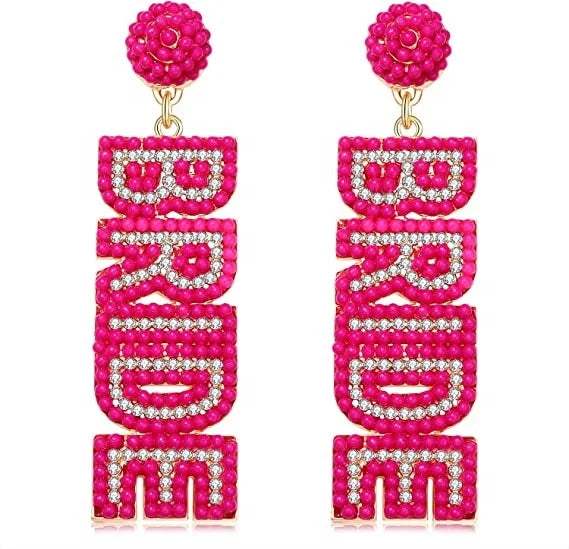 Handmade Women's Bride Beaded Dangle Earrings for Wedding Bridal Bridesmaids Bachelorette Party Valentine's Day Gift