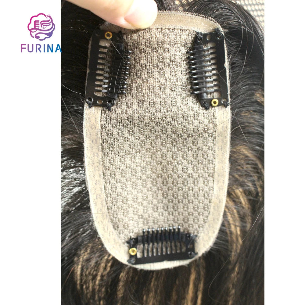 FURINA Excellent Silk Top 6*12 Hair Toppers 12 Inch Straight Natural Color for Women Human Hair Topper